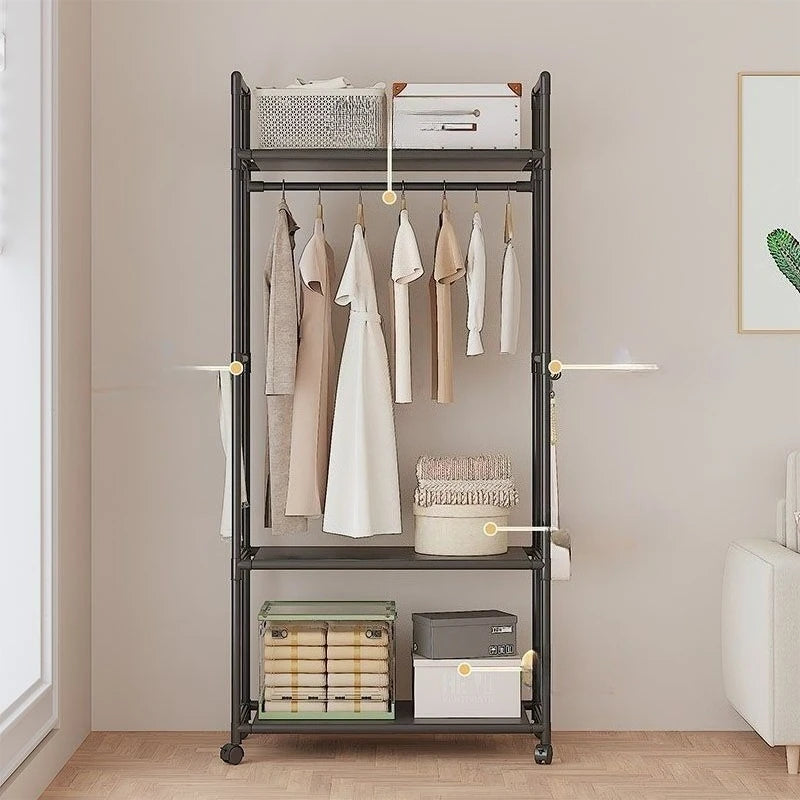 Simple Multifunctional Coat Rack Shelf Home Dormitory Floor Hanger Movable Clothes Rack, Storage Rack
