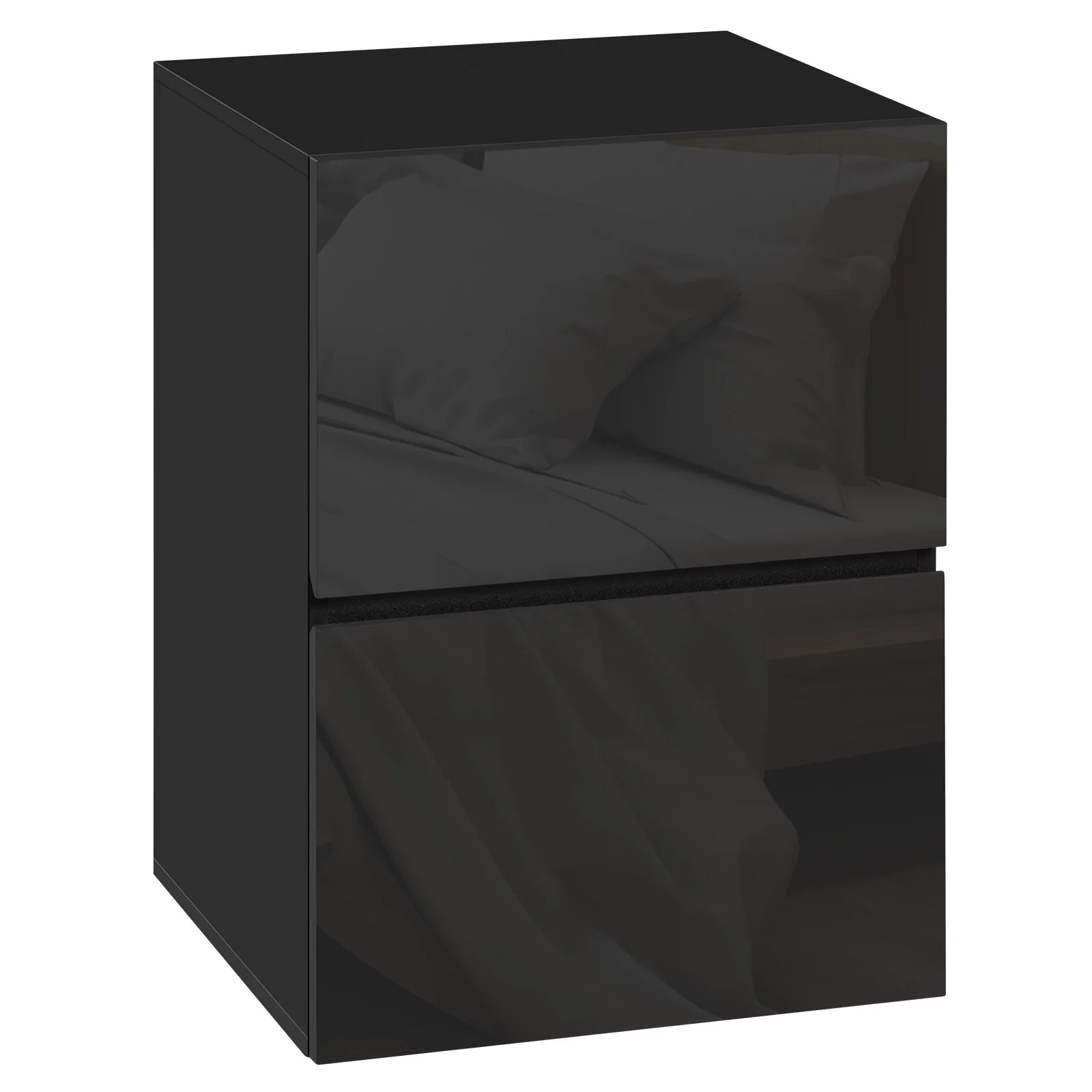 1PC Bedside Table with 2 Glossy Drawers Large Storage Space 40x40x58cm Scandinavian Style Nightstand for Bedroom Living Room