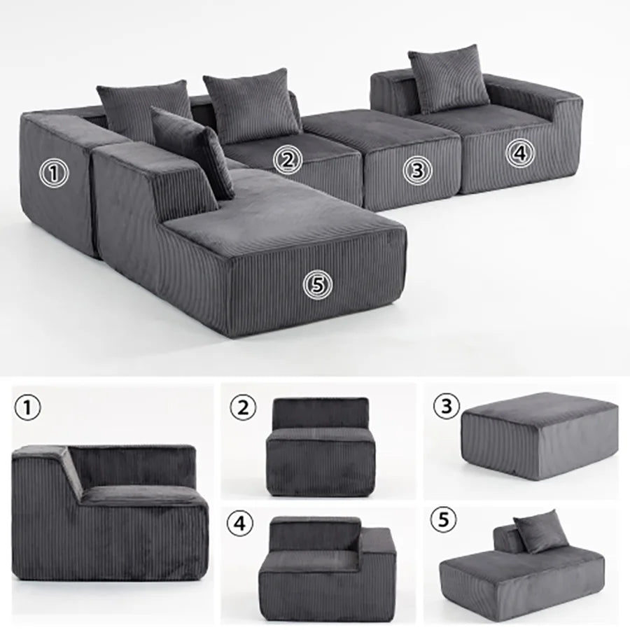 Modern Modular Sleeper Sofa - Sectional Couch with L-Shape Chaise & Deep Seat