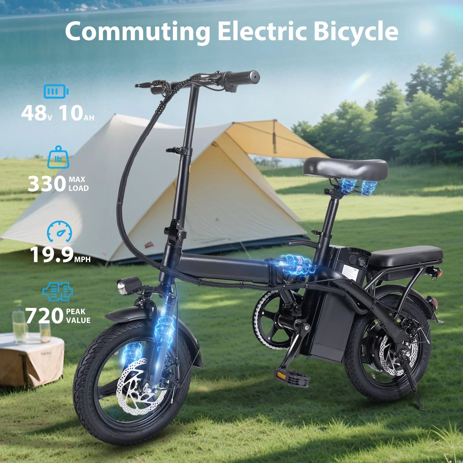 Adult Foldable Electric Bicycle - 400W E-Bike w/ Dual Disc Brakes, 22-Mile Range & 20MPH | Primesmarket