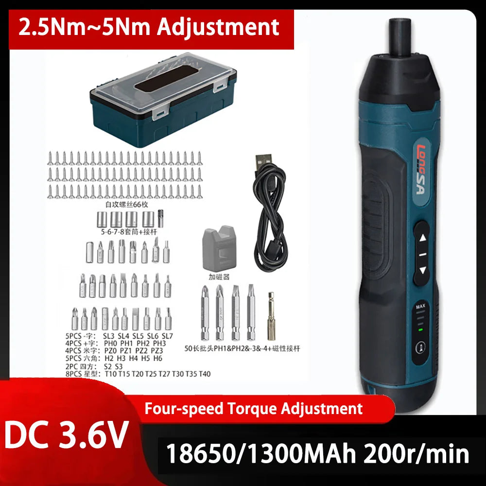 Cordless Electric Screwdriver Rechargeable 1300mah Lithium Battery Mini Drill 3.6V Power Tools Set Household Maintenance Repair