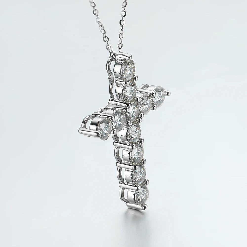 Full Moissanite Cross Pendant Necklace 925 Silver 18K White Gold Plated Elegant Fine Jewelry for Women | Primesmarket