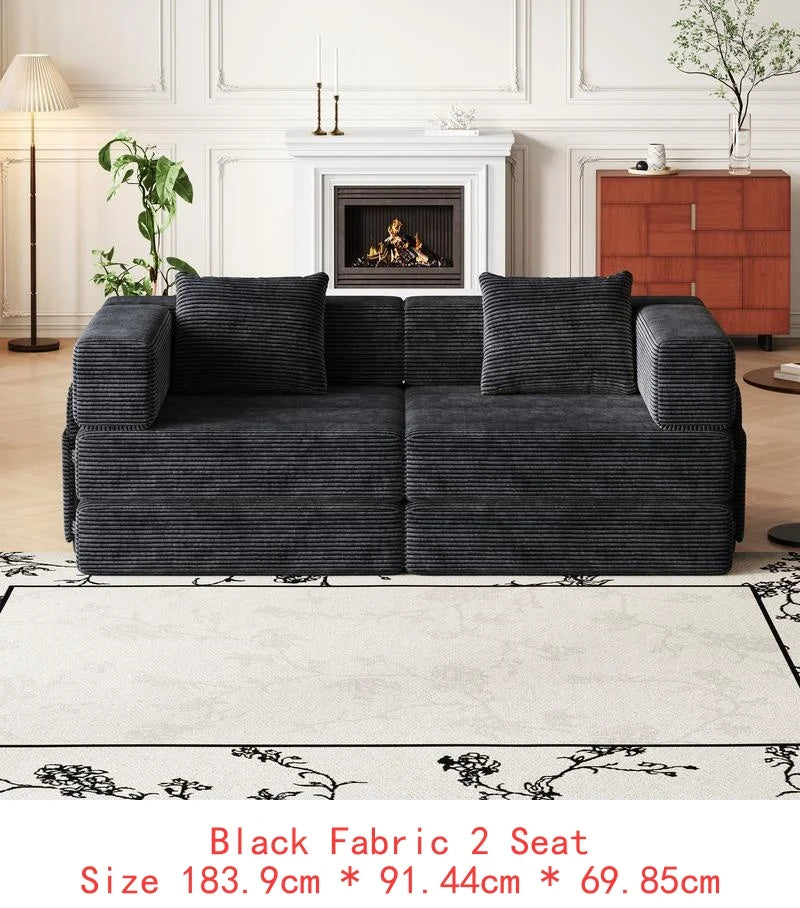 8-Seater Folding Sofa Bed in Corduroy Fabric with Side Storage Pockets and Cushions, Comfortable for Living Room, Bedroom, and