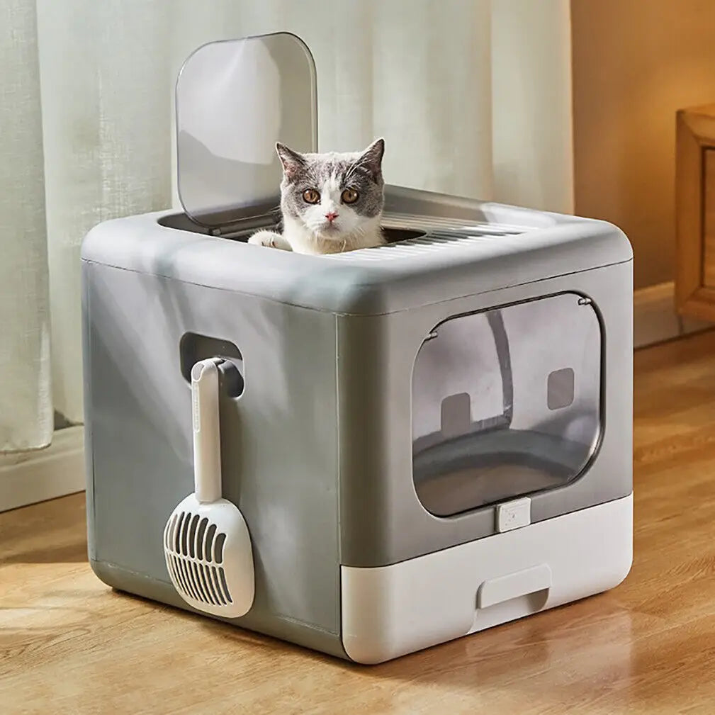 Foldable Cat Litter Box with Scoop & Sifting Tray - Enclosed Top/Front Entry | Primesmarket