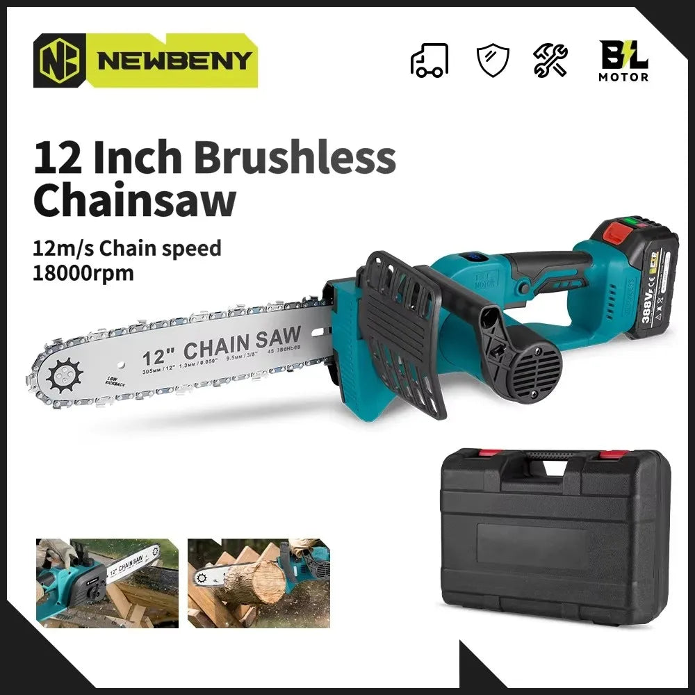 12 Inch Cordless Brushless Electric Chainsaw 18000RPM  Rechargeable Garden Wood Cutting Logging Saw For Makita 18V Battery Pin