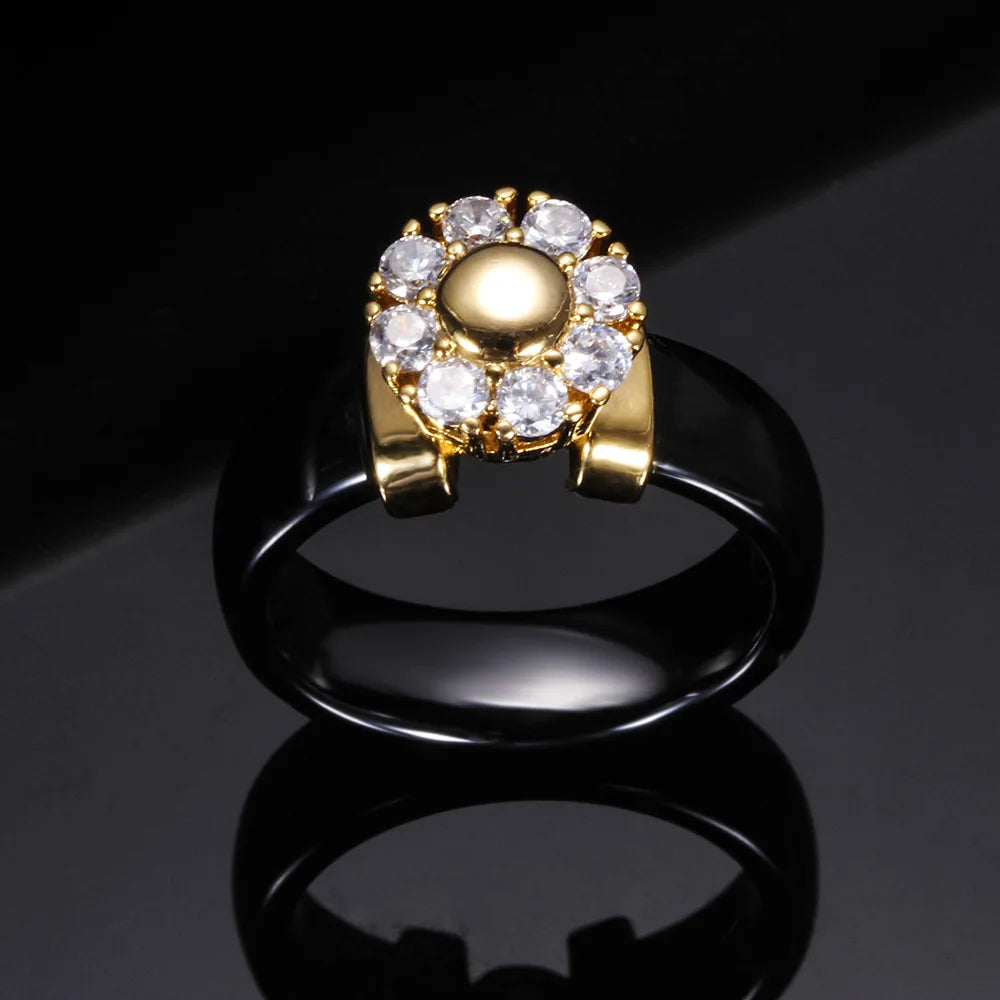 Luxury Sunflower Zircon Ceramic Ring - Titanium Steel Metal Finger Jewelry for Women & Girls | Primesmarket
