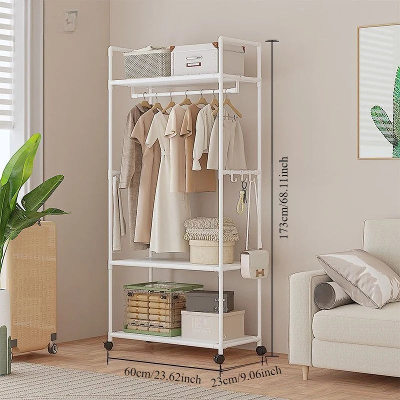 Simple Multifunctional Coat Rack Shelf Home Dormitory Floor Hanger Movable Clothes Rack, Storage Rack