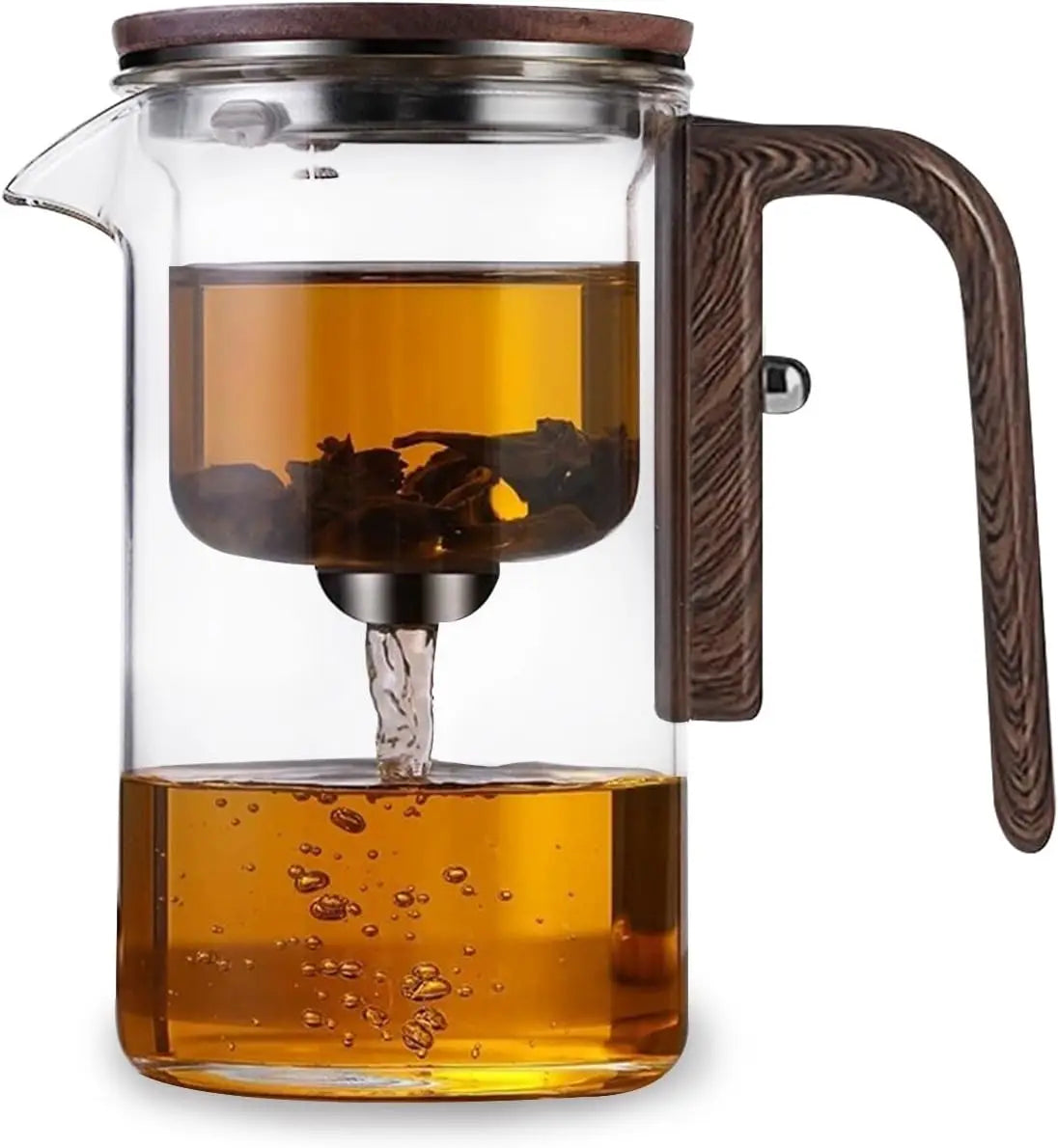 Enchanti Tea Pot with Infusers for Loose Tea 600ML with Wooden Handle One Click Switch Tea Filtration  Teapots