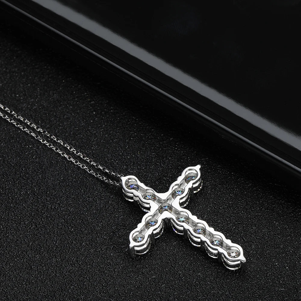 Full Moissanite Cross Pendant Necklace 925 Silver 18K White Gold Plated Elegant Fine Jewelry for Women | Primesmarket